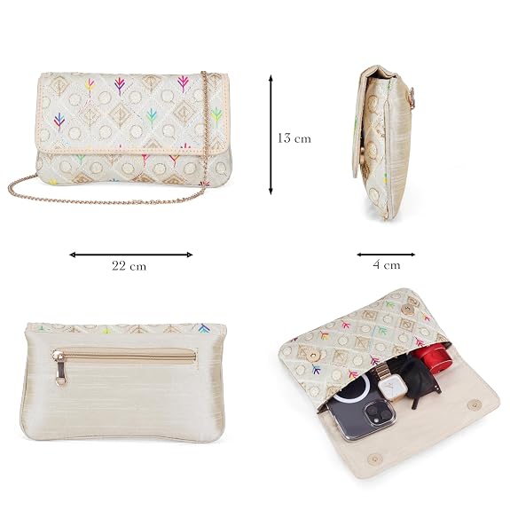 J I ACCESSORIES Embroidered Elegance Clutch Sling Bag