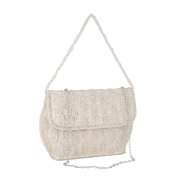 BAG IN Elegant Beaded Evening Clutch Purse with Detachable Chain Strap – Handcrafted Party Shoulder Bag for Women