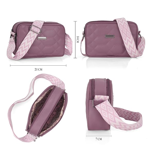 J I Women’s Quilted Crossbody Sling Bag with Adjustable Geometric Strap – Stylish PU Leather Shoulder Purse for Casual & Travel Use