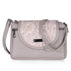 J I Elegant Leather Crossbody Handbag with Paisley Pattern Flap and Secure Zipper Pockets