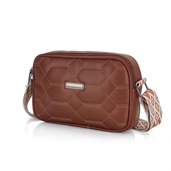 J I Women’s Quilted Crossbody Sling Bag with Adjustable Geometric Strap – Stylish PU Leather Shoulder Purse for Casual & Travel Use