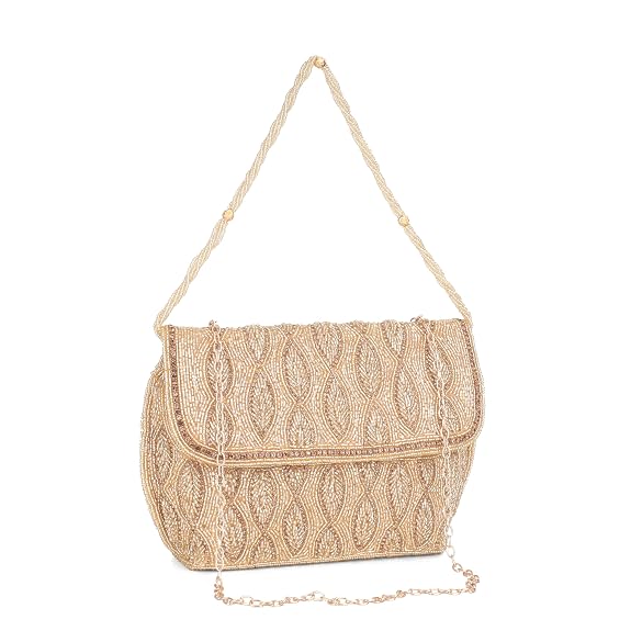 BAG IN Elegant Beaded Evening Clutch Purse with Detachable Chain Strap – Handcrafted Party Shoulder Bag for Women