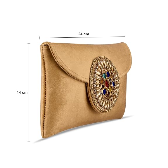 J I ACCESSORIES Golden Medallion Velvet Clutch Purse