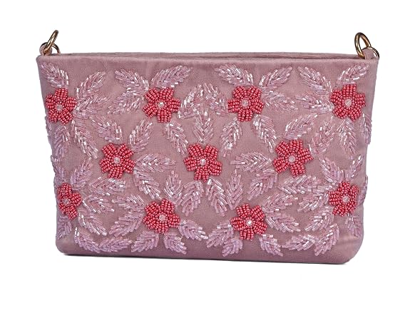 J I ACCESSORIES Velvet Hand-Embroidered Floral Clutch