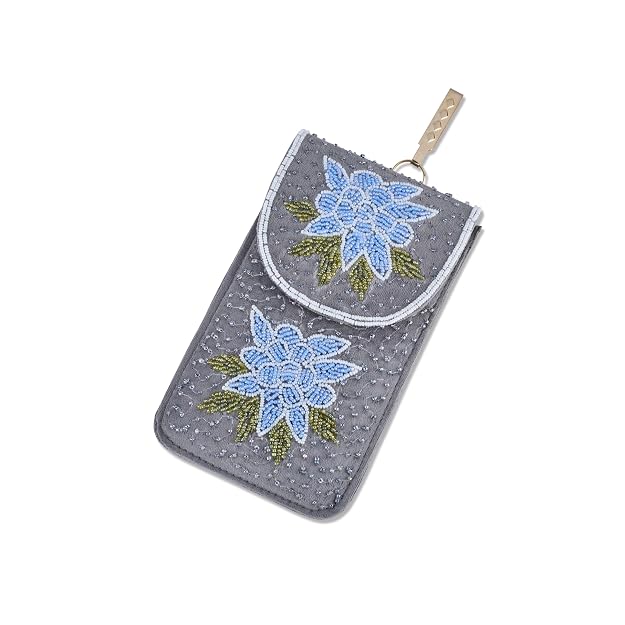 Bag in Floral Beaded Mobile Clutch for Women – Handmade Crossbody Phone Purse with Chain Strap