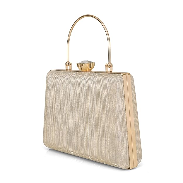 Bag in Elegant Gold Textured Metal Handle Clutch Handbag for Women – Party & Wedding Purse