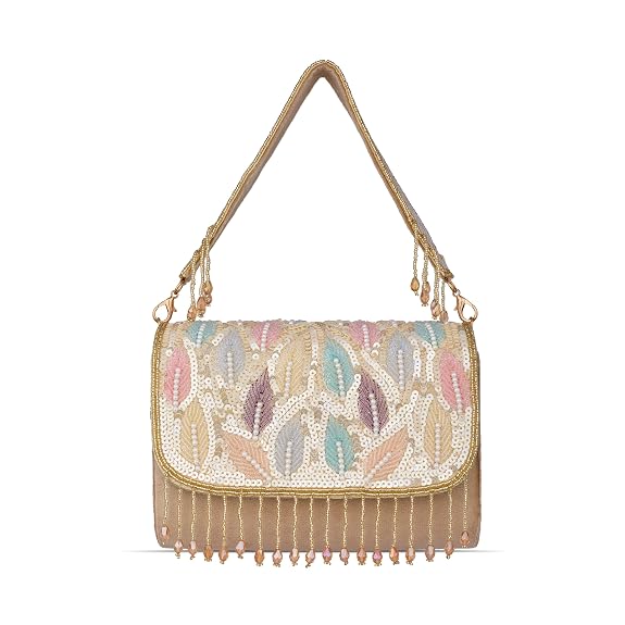 J I Women’s Embellished Sequin & Pearl Beaded Shoulder Bag with Tassels