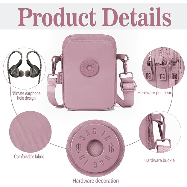 BAG IN Crossbody Travel Bag with Adjustable Strap, Multi-Pocket Phone Purse, Lightweight Nylon Shoulder Bag for Everyday Essentials