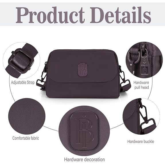 J I Women’s Small Crossbody Bag, Lightweight Shoulder Sling Purse with Adjustable Strap, Flap & Zipper Closure for Travel and Daily Use