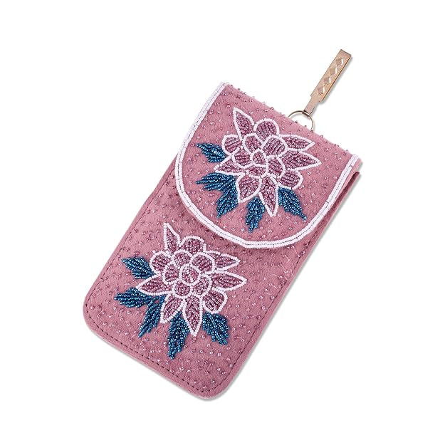 Bag in Floral Beaded Mobile Clutch for Women – Handmade Crossbody Phone Purse with Chain Strap