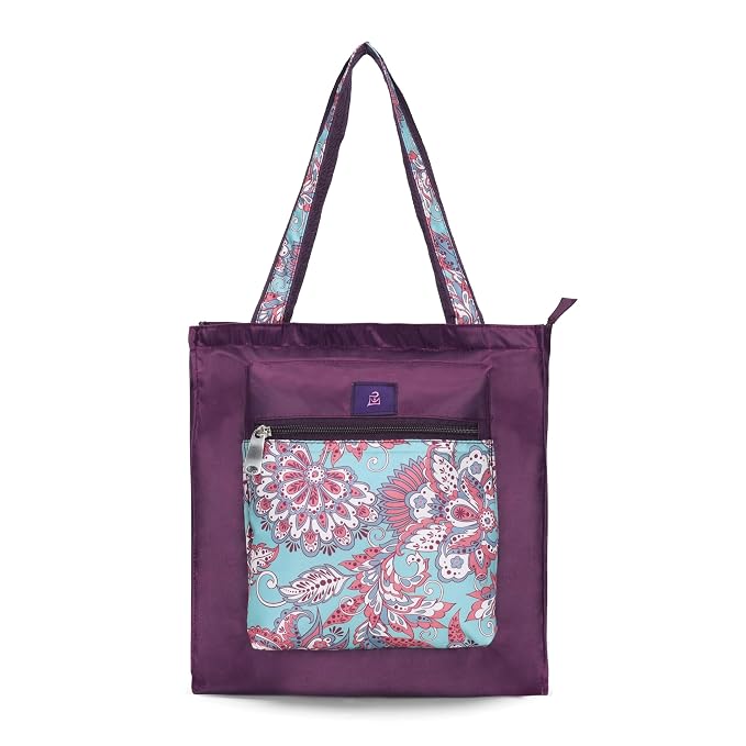 Bag in Foldable Tote Bag for Travel & Grocery – Floral Design, Zipper Closure