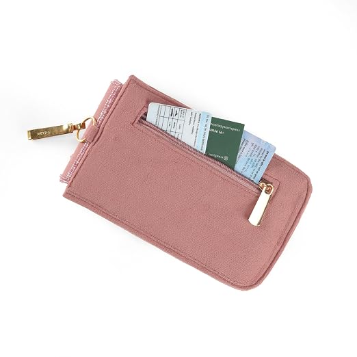 Bag in Handmade Beaded Floral Design Pouch for Women, Boho Chic Mobile Purse (Pink)