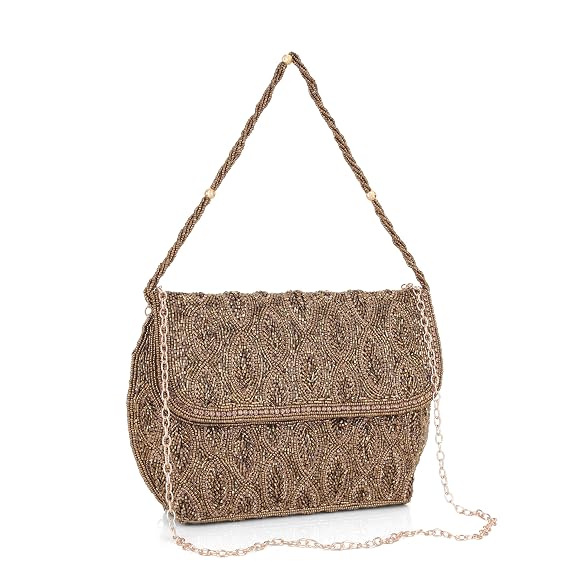 BAG IN Elegant Beaded Evening Clutch Purse with Detachable Chain Strap – Handcrafted Party Shoulder Bag for Women