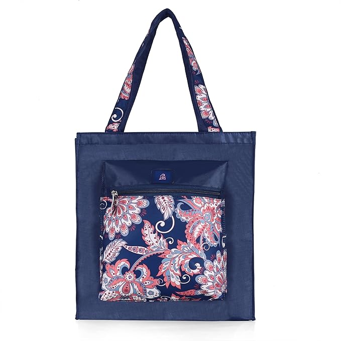 Bag in Foldable Tote Bag for Travel & Grocery – Floral Design, Zipper Closure