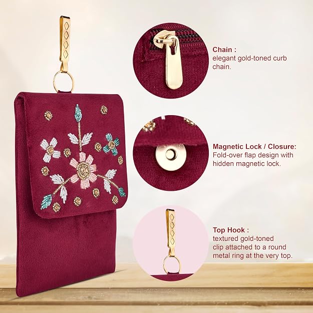 Bag in Floral Beaded Mobile Sling Bag for Women