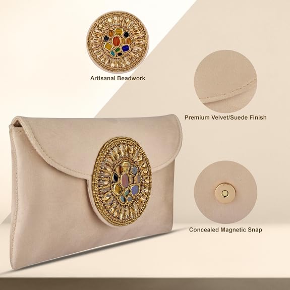 J I ACCESSORIES Golden Medallion Velvet Clutch Purse