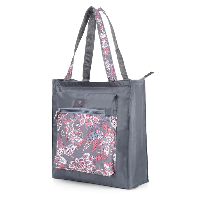 Bag in Foldable Tote Bag for Travel & Grocery – Floral Design, Zipper Closure