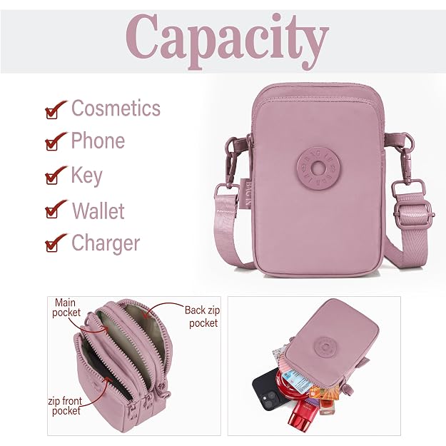BAG IN Crossbody Travel Bag with Adjustable Strap, Multi-Pocket Phone Purse, Lightweight Nylon Shoulder Bag for Everyday Essentials