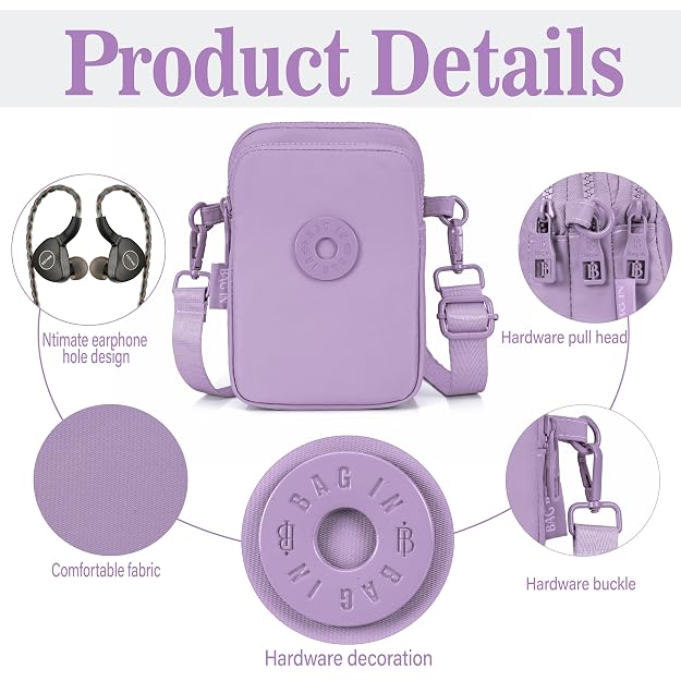 BAG IN Crossbody Travel Bag with Adjustable Strap, Multi-Pocket Phone Purse, Lightweight Nylon Shoulder Bag for Everyday Essentials