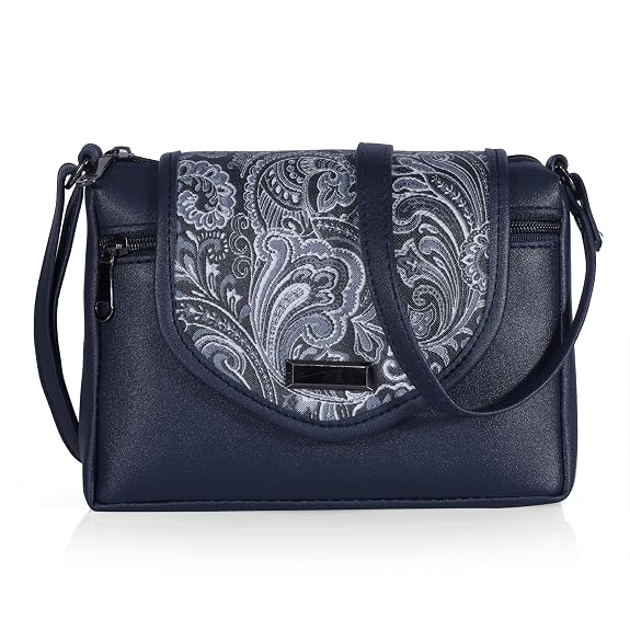 Bag in Stylish Women's Leather Shoulder Bag Embroidered Flap Crossbody Purse with Zipper Compartments & Adjustable Strap