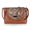 J I Elegant Leather Crossbody Handbag with Paisley Pattern Flap and Secure Zipper Pockets