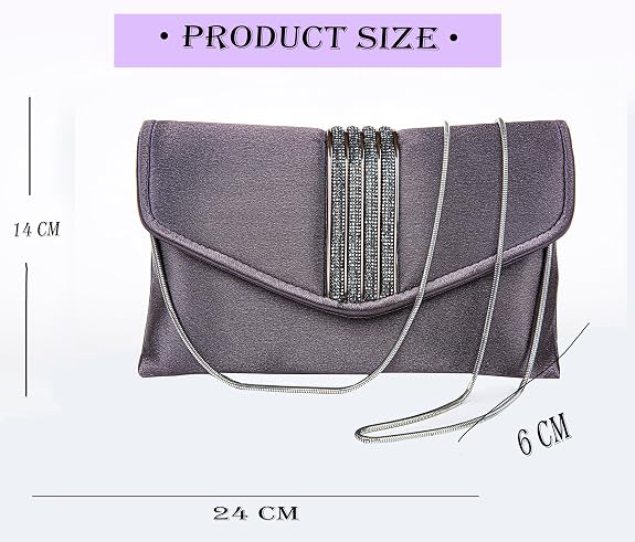 Bag in Elegant Satin Evening Clutch Bag Stylish Envelope Purse with Rhinestone Detail and Detachable Chain Perfect for Formal Events and Special Occasions