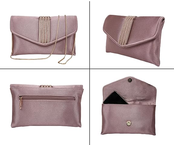 Bag in Elegant Satin Evening Clutch Bag Stylish Envelope Purse with Rhinestone Detail and Detachable Chain Perfect for Formal Events and Special Occasions