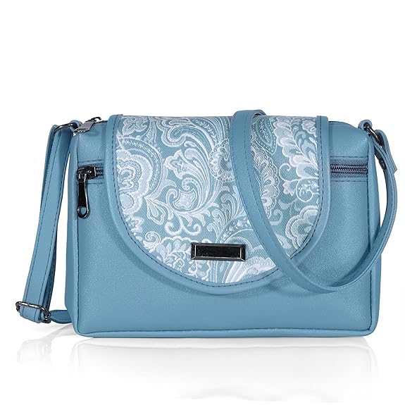 Bag in Stylish Women's Leather Shoulder Bag Embroidered Flap Crossbody Purse with Zipper Compartments & Adjustable Strap