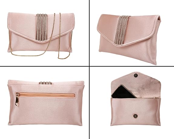 Bag in Elegant Satin Evening Clutch Bag Stylish Envelope Purse with Rhinestone Detail and Detachable Chain Perfect for Formal Events and Special Occasions