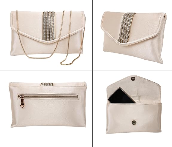Bag in Elegant Satin Evening Clutch Bag Stylish Envelope Purse with Rhinestone Detail and Detachable Chain Perfect for Formal Events and Special Occasions