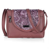 J I Elegant Leather Crossbody Handbag with Paisley Pattern Flap and Secure Zipper Pockets
