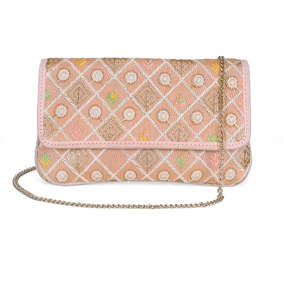 J I ACCESSORIES Embroidered Elegance Clutch Sling Bag