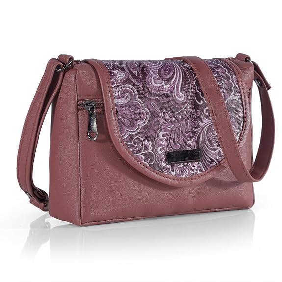 Bag in Stylish Women's Leather Shoulder Bag Embroidered Flap Crossbody Purse with Zipper Compartments & Adjustable Strap
