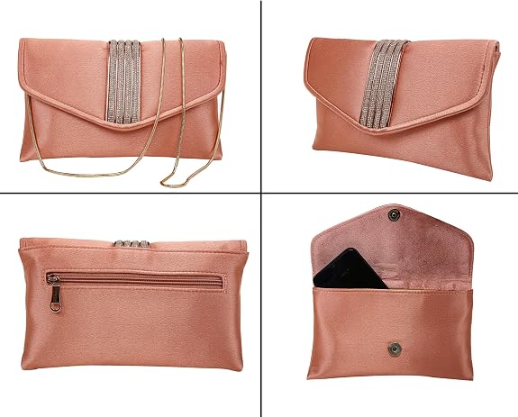 Bag in Elegant Satin Evening Clutch Bag Stylish Envelope Purse with Rhinestone Detail and Detachable Chain Perfect for Formal Events and Special Occasions