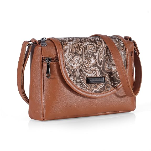 Bag in Stylish Women's Leather Shoulder Bag Embroidered Flap Crossbody Purse with Zipper Compartments & Adjustable Strap