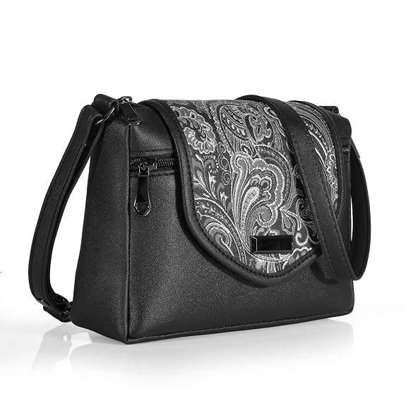 Bag in Stylish Women's Leather Shoulder Bag Embroidered Flap Crossbody Purse with Zipper Compartments & Adjustable Strap