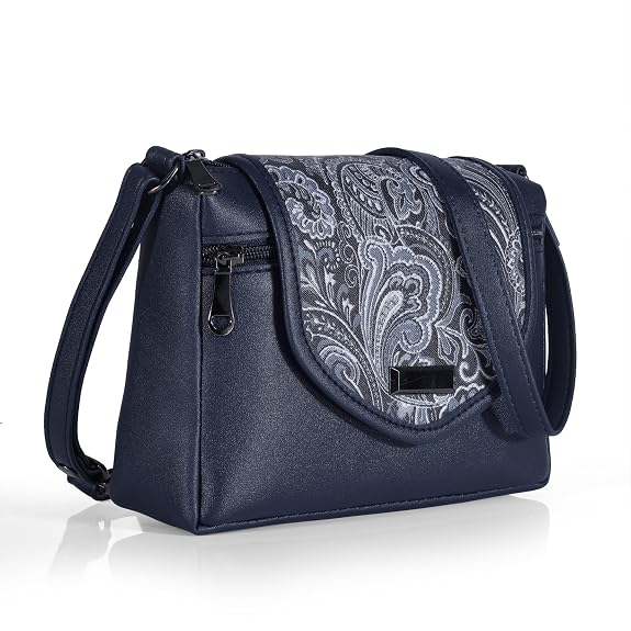 Bag in Stylish Women's Leather Shoulder Bag Embroidered Flap Crossbody Purse with Zipper Compartments & Adjustable Strap